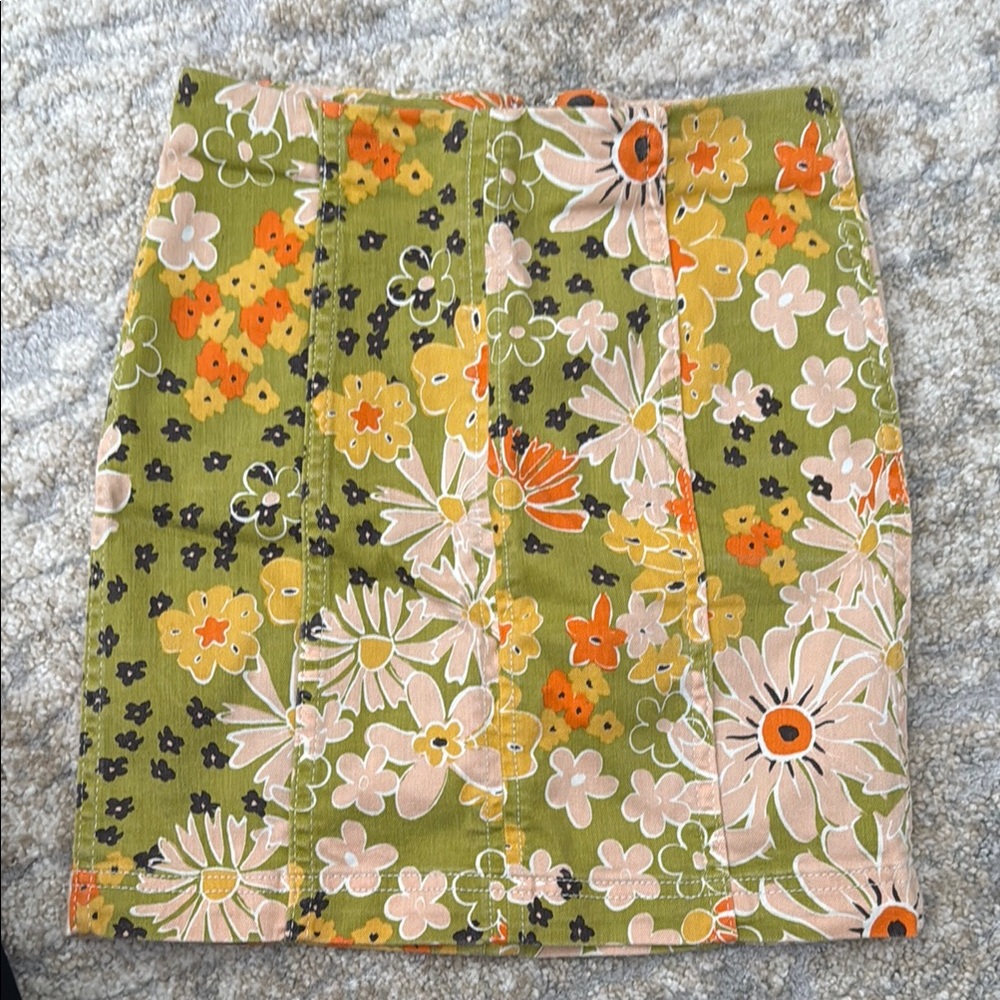 Free People Floral Pencil Skirt in Green and Orange